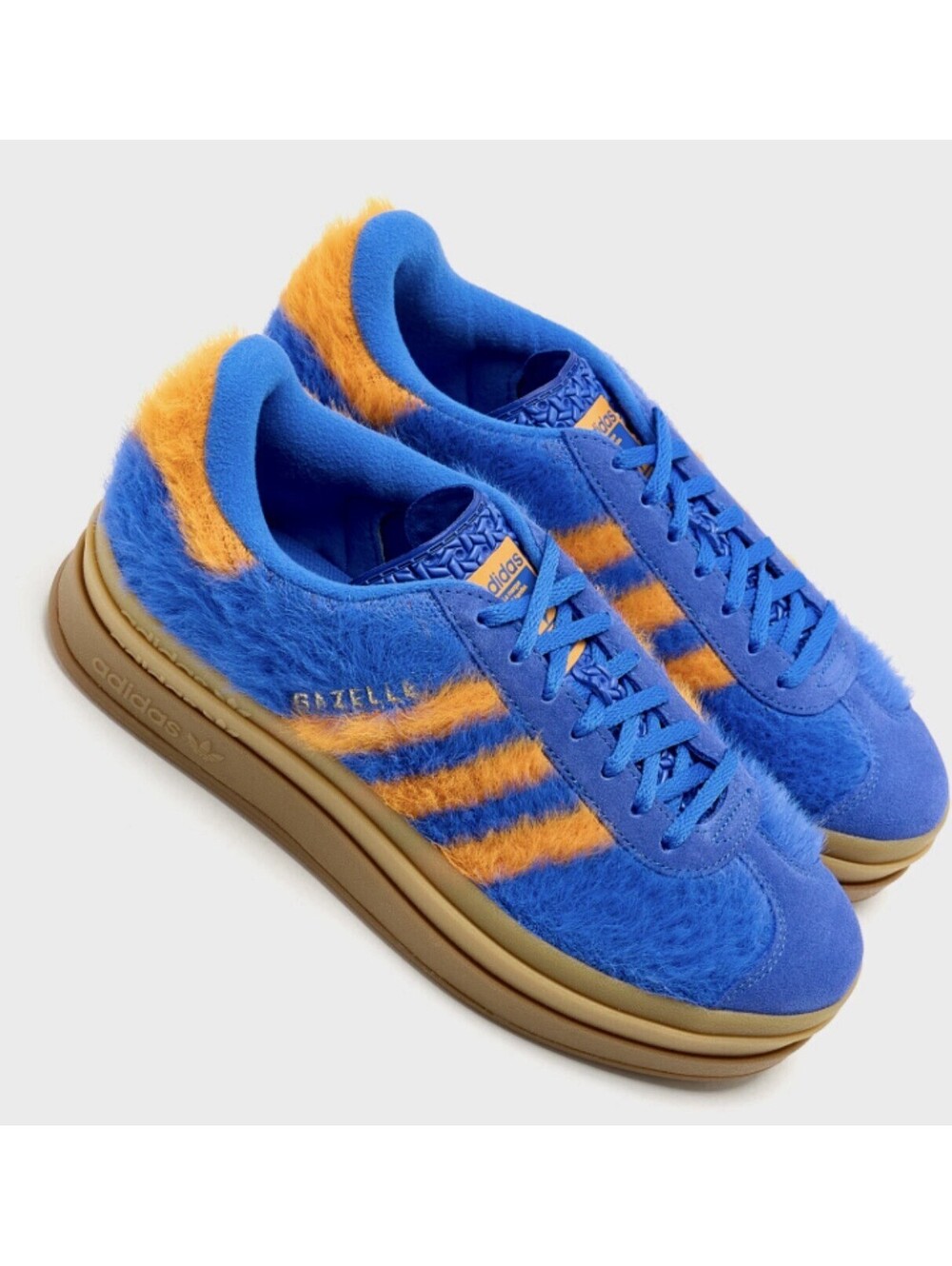 Adidas Gazelle Bold Hi-Res Blue Bright Orange 035004 Faux Fur NEW Sz 9